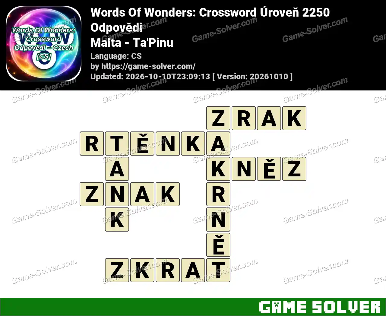 Words Of Wonders: Crossword Úroveň 2250 Odpovědi – Malta – Ta’Pinu